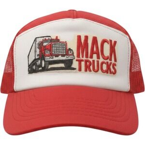 Vintage Mack Trucks Red White Mesh Back Trucker Hat Snapback Made in Korea